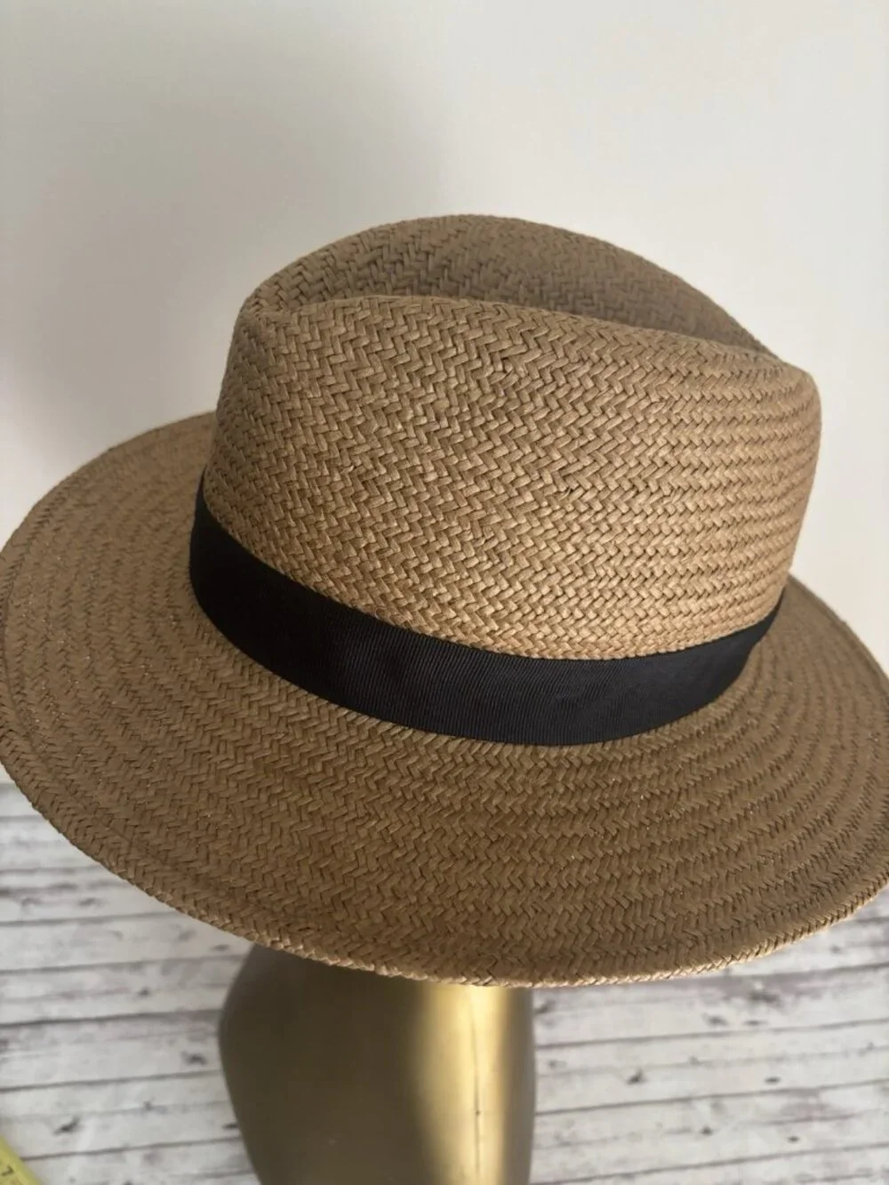 Vintage Banana Republic Straw Hat Made in Italy Black Ribbon Sun Beach Fedora SM